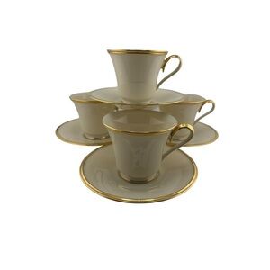 Vintage Lenox Eternal Pattern Porcelain Cups & Saucers Set of 4